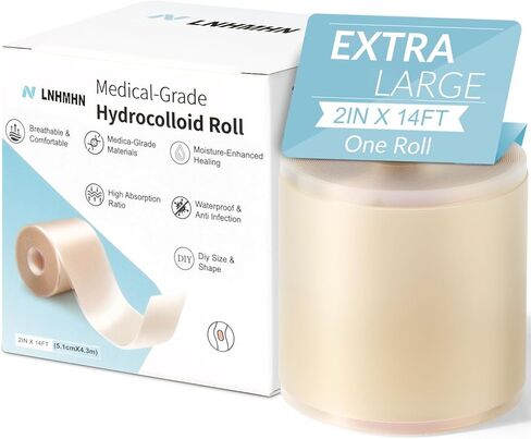 Hydrocolloid Roll Bandages, Extra Long Cut-to-Size Pimple Patch Tape for Face & Body, Ultra Absorbent Large Hydrocolloid Patch for Blister, Burn, Wound Care, Waterproof & Flexible (2in x 5.8ft) in Saudi Arabia
