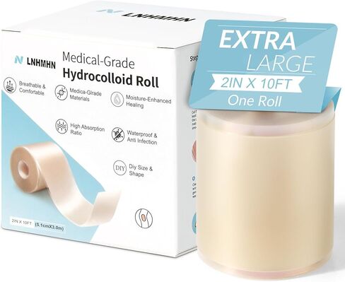 Hydrocolloid Roll Bandages, Extra Long Cut-to-Size Pimple Patch Tape for Face & Body, Ultra Absorbent Large Hydrocolloid Patch for Blister, Burn, Wound Care, Waterproof & Flexible (2in x 5.8ft) in Saudi Arabia