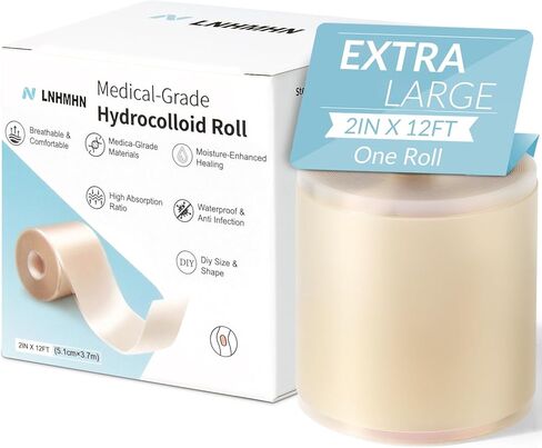 Hydrocolloid Roll Bandages, Extra Long Cut-to-Size Pimple Patch Tape for Face & Body, Ultra Absorbent Large Hydrocolloid Patch for Blister, Burn, Wound Care, Waterproof & Flexible (2in x 5.8ft) in Saudi Arabia