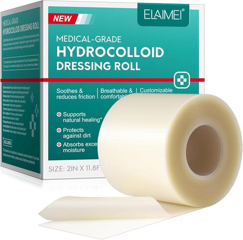 Hydrocolloid Roll for Wound Care, (2in*11.8ft) Hydrocolloid Bandages, Cut-to-Size, Medical Grade Hydrocolloid Roll with Self-Adhesive, Ultra Absorbent, Flexible & Waterproof, First Aid Kit Essential in Kuwait