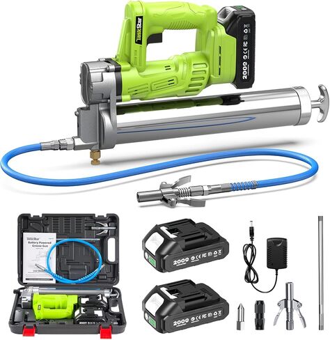 High-Efficiency Electric Grease Gun: Battery Powered Grease Gun with 2*4.0Ah Batteries and Charger, Quick-Release Coupler, 10000 PSI Max Pressure, for Farmers, Mechanics, and Equipment Owners in Kuwait