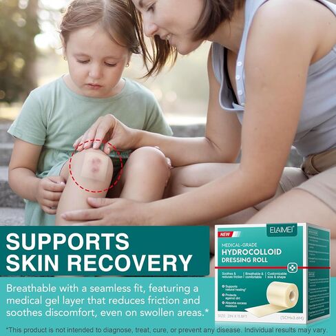 Hydrocolloid Roll for Wound Care, (2in*11.8ft) Hydrocolloid Bandages, Cut-to-Size, Medical Grade Hydrocolloid Roll with Self-Adhesive, Ultra Absorbent, Flexible & Waterproof, First Aid Kit Essential in Kuwait