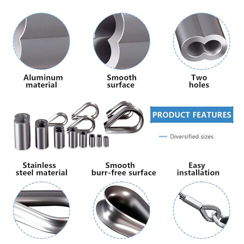 حبل أسلاك الفولاذ المقاوم للصدأ الكشتبانات 5 حجم M2 إلى M6 الألومنيوم العقص حلقة كم 8 حجم 3/64-1/4 بوصة لسلك حبل كابل كشتبان تزوير in Kuwait