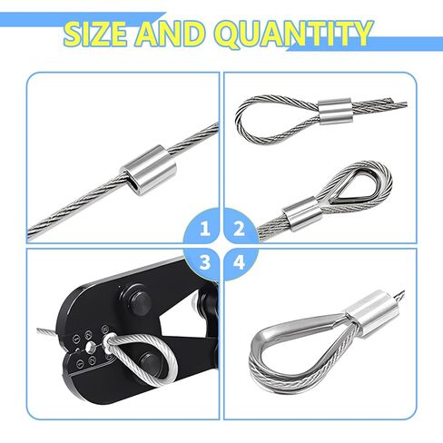 حبل أسلاك الفولاذ المقاوم للصدأ الكشتبانات 5 حجم M2 إلى M6 الألومنيوم العقص حلقة كم 8 حجم 3/64-1/4 بوصة لسلك حبل كابل كشتبان تزوير in Kuwait