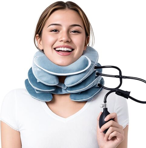جهاز جر الرقبة من باباكا لتخفيف آلام الرقبة بشكل فوري، دعامة دعم للرقبة قابلة للنفخ والتعديل، وسادة دعامة للرقبة للاستخدام المنزلي لتخفيف ضغط الرقبة (11 بوصة - 17 بوصة) in Kuwait
