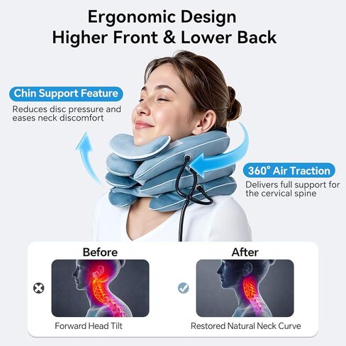 جهاز جر الرقبة من باباكا لتخفيف آلام الرقبة بشكل فوري، دعامة دعم للرقبة قابلة للنفخ والتعديل، وسادة دعامة للرقبة للاستخدام المنزلي لتخفيف ضغط الرقبة (11 بوصة - 17 بوصة) in Kuwait