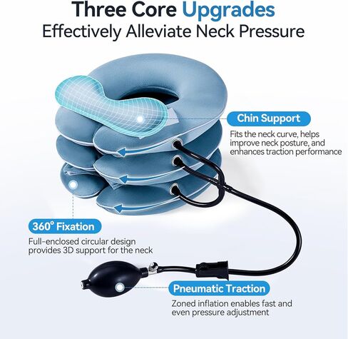 جهاز جر الرقبة من باباكا لتخفيف آلام الرقبة بشكل فوري، دعامة دعم للرقبة قابلة للنفخ والتعديل، وسادة دعامة للرقبة للاستخدام المنزلي لتخفيف ضغط الرقبة (11 بوصة - 17 بوصة) in Kuwait