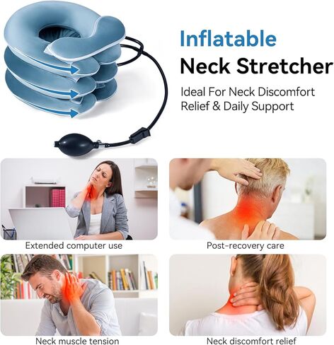 جهاز جر الرقبة من باباكا لتخفيف آلام الرقبة بشكل فوري، دعامة دعم للرقبة قابلة للنفخ والتعديل، وسادة دعامة للرقبة للاستخدام المنزلي لتخفيف ضغط الرقبة (11 بوصة - 17 بوصة) in Kuwait