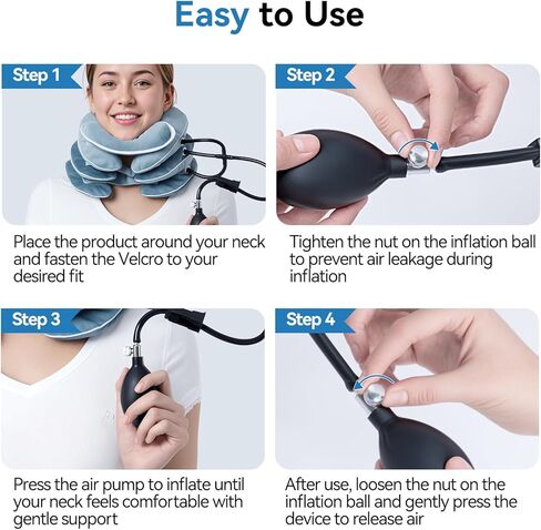 جهاز جر الرقبة من باباكا لتخفيف آلام الرقبة بشكل فوري، دعامة دعم للرقبة قابلة للنفخ والتعديل، وسادة دعامة للرقبة للاستخدام المنزلي لتخفيف ضغط الرقبة (11 بوصة - 17 بوصة) in Kuwait