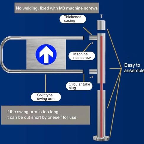 بوابة متأرجحة أوتوماتيكية - جهاز خروج بالدفع في اتجاه واحد، حاجز من الفولاذ المقاوم للصدأ للأمان، 80 × 97 سم، متين وسهل التركيب، مثالي للاستخدام التجاري in Kuwait