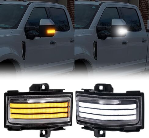 LED Side Mirror Turn Signal Lights Compatible with F250 F350 F450 F550 Super Duty 2008-2016, Amber Turn Signal & White Running Parking Lights, Clear Len in Kuwait