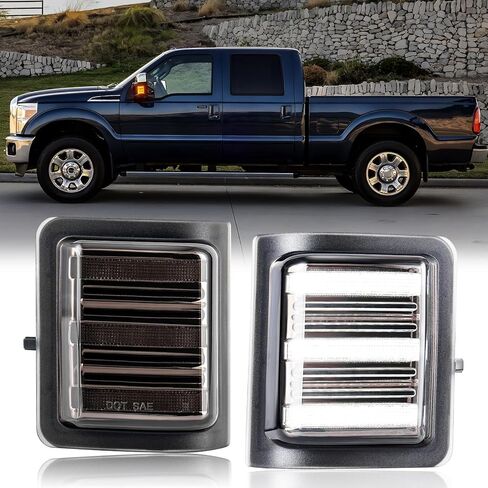 مصابيح إشارة الانعطاف الجانبية LED متوافقة مع F250 F350 F450 F550 Super Duty 2008-2016، إشارة الانعطاف الكهرماني وأضواء وقوف السيارات البيضاء، لين شفاف in Kuwait
