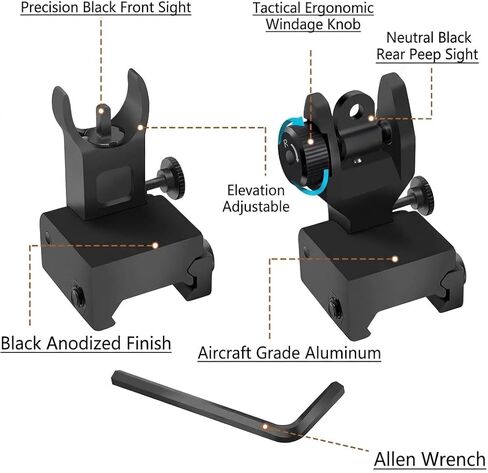 Gotical | Tactical Aluminum Automatic Deploy Weaver Picatinny Rail Rifle Shotgun Front and Rear Combo Set Flip Up Backup A2 Post Back Up Iron Sight Mount in Saudi Arabia