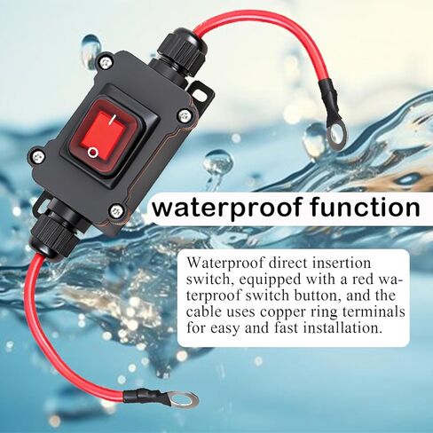 مفتاح مضمّن DC 12-24V، مفتاح أسلاك DPST مزدوج الجوانب IP67 مقاوم للماء 25A زر تشغيل وإيقاف سلك الطاقة، مناسب للدراجات النارية والسفن والشاحنات وجميع مركبات التضاريس والوصلات الكهربائية in Kuwait