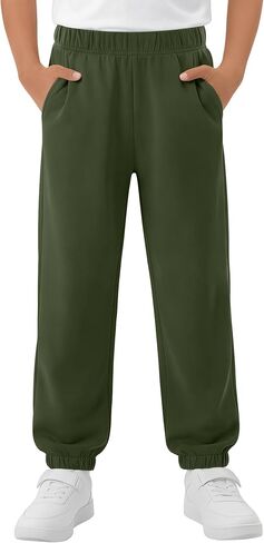 Boy's Jogger Sweatpants Athletic Elastic Waist Kid Active Sports Basic Pants with Pockets in Kuwait
