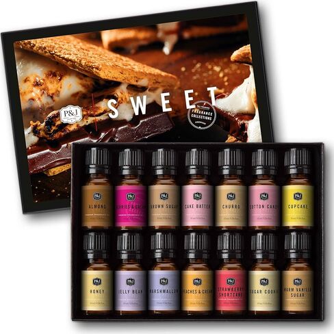 P&J Trading Sweet Essental Oil - مجموعة 14 × 10 مل ، زيوت العطور المتميزة لصنع الشموع ، الناشر ، الصابون ، العطور ، الحمام والجسم ، خالي من القسوة in Saudi Arabia