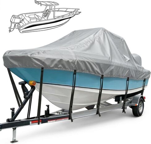 غطاء قارب T Top بطول 20-22 قدم لقوارب وحدة التحكم المركزية، غطاء علوي صلب مقاوم للماء بقوة 1200D مع غطاء محرك و15 حزام مقاوم للرياح، يناسب قوارب السقف T-Top حتى 106 بوصة، رمادي in Kuwait