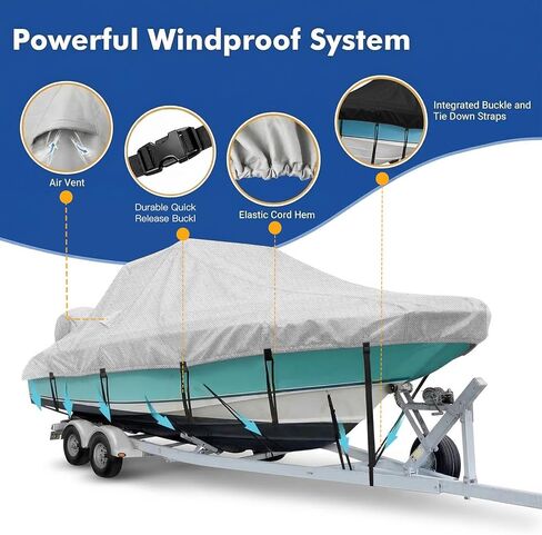 غطاء قارب T Top بطول 20-22 قدم لقوارب وحدة التحكم المركزية، غطاء علوي صلب مقاوم للماء بقوة 1200D مع غطاء محرك و15 حزام مقاوم للرياح، يناسب قوارب السقف T-Top حتى 106 بوصة، رمادي in Kuwait