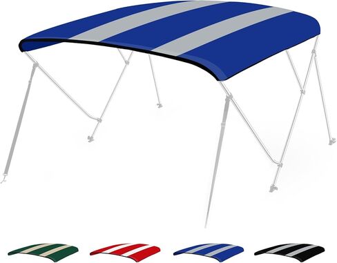 غطاء بديل علوي Seamander 3 Bow/ 4 Bow Bimini، مظلة قارب من القماش المقاوم للماء، أكمام بسحاب سهلة التركيب وفتحة خفيفة بدون إطار، 3 أقواس أزرق/رمادي 6'L 85"-90" W in Kuwait