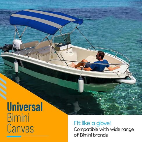 غطاء بديل علوي Seamander 3 Bow/ 4 Bow Bimini، مظلة قارب من القماش المقاوم للماء، أكمام بسحاب سهلة التركيب وفتحة خفيفة بدون إطار، 3 أقواس أزرق/رمادي 6'L 85"-90" W in Kuwait