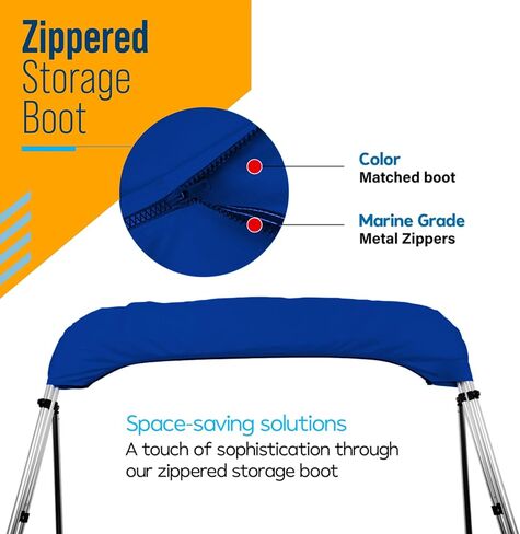 غطاء بديل علوي Seamander 3 Bow/ 4 Bow Bimini، مظلة قارب من القماش المقاوم للماء، أكمام بسحاب سهلة التركيب وفتحة خفيفة بدون إطار، 3 أقواس أزرق/رمادي 6'L 85"-90" W in Kuwait