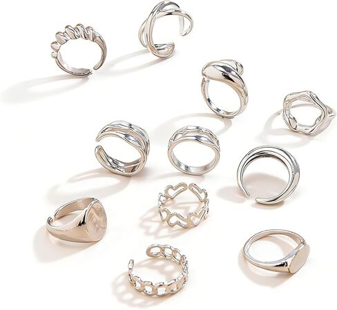 6PCS Chunky Gold Rings for Women Golden/Silver Opening Adjustable Rings Dainty Chunky Statement Dome Rings Set Baroque Pearl Flower Stackable Rings Trendy Jewelry Set for Women in Kuwait