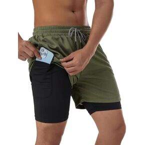 Men's 2-in-1 Running Shorts with Phone Pockets - Quick Dry Gym & Workout Shorts for Athletic Men in Kuwait