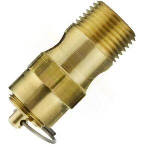 250-38-25 صمام تخفيف أمان ضاغط الهواء - لخزانات ضاغط الهواء كونرادر والأنظمة الهوائية - 25 رطل لكل بوصة مربعة 3/8 بوصة ذكر NPT 31 SCFM طول الصمام: 1-3/4 بوصة هيكل من النحاس الصلب ذهبي in Kuwait