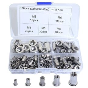 غسالات Qinlu-100 قطعة من صواميل البرشام الملولبة المصنوعة من الفولاذ المقاوم للصدأ إدراج مسامير غطاء الجوز M3 M4 M5 M6 M8 DIY، لإصلاح المصانع in Kuwait