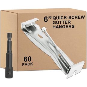 6inch Gutter Hangers (60Pcs) with Pre-Inserted Quick Screw Gutter Clips, Hidden Bracket Clips for 6" K-Style Aluminum Gutters - Come with 1/4" Hex Drill Bit in Kuwait