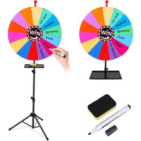 عجلة جائزة مقاس 24 بوصة، عجلة جائزة دوارة بارتفاع 37 بوصة - 65 بوصة قابلة للتعديل لسطح المكتب والحامل الأرضي، عجلة سحب ذات 14 فتحة ملونة مع أقلام مسح جافة وممحاة مناسبة للحفلات والكرنفالات والمعارض التجارية in Kuwait