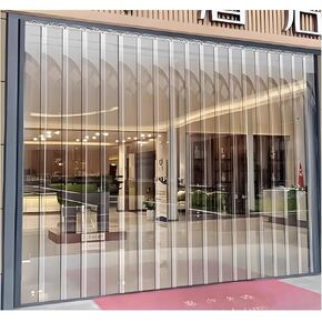 ستارة باب بشريط من الفينيل الشفاف من الدرجة الصناعية، لفة ستارة PVC عازلة للحرارة لممرات التبريد ومداخل المرآب، 88.58 × 86.61 بوصة (عرض 225 × ارتفاع 220 سم) in Kuwait