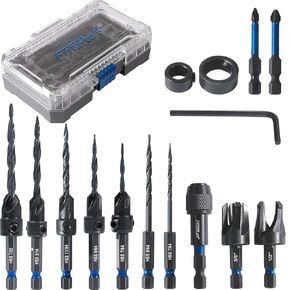 Countersink Drill Bit Set, 15 PCS Tapered Drill Bits Counter Sink Drill Bit with 2PCS Wood Plug Cutter 1/4" Hex Shank Quick Change for Woodworking in Kuwait
