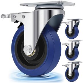 عجلات مطاطية ناعمة مقاس 4 بوصات من Nefish، عجلات زرقاء شديدة التحمل، عجلة أثاث متينة مع فرامل 1800 رطل، عجلة عربة دوارة من الدرجة الصناعية لحالة الطريق، الدمى، المعدات، الآلة in Kuwait