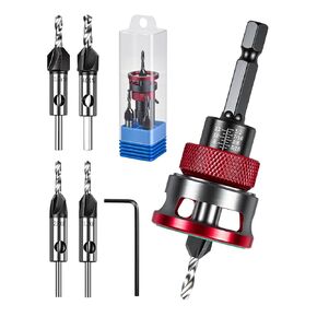 مجموعة لقم الثقب الغاطسة 7 قطع، 4 قطع لقم الثقب المدبب ذات أربعة فلوت HSS M2 وطوق إيقاف العمق قابل للتعديل، لقمة غاطسة خشبية مع مفتاح ربط لأعمال النجارة 82 درجة، والخشب الرقائقي وMDF DIY in Kuwait