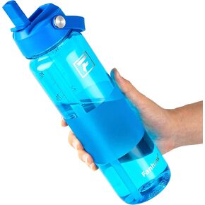 Fanhaw 32 oz Clear Water Bottle with Straw Lid - Tritan, BPA-Free, Lightweight, Wide Mouth, Leak-Proof, Perfect for Gym, Travel, School, Office, and Sports(Clear & Black) in Kuwait
