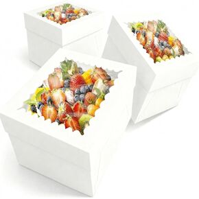 3 Pack 10x10x8 Inch White Cake Boxes with Window and Lids – Disposable Bakery Boxes for Cakes, Donuts, Pies, Cookies – Birthday, Wedding, Party Supplies in Saudi Arabia