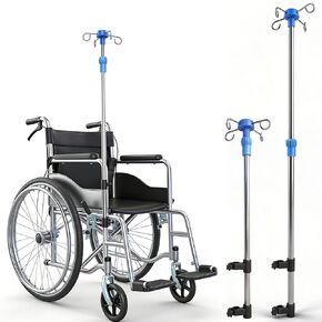 عمود IV محمول للكرسي المتحرك، حامل ضخ للكرسي المتحرك بارتفاع 4 خطاف قابل للتعديل، حامل IV تلسكوبي قابل للطي من الفولاذ المقاوم للصدأ بدرجة طبية، للمستشفى والعيادة والرعاية المنزلية واستخدام السرير in Kuwait