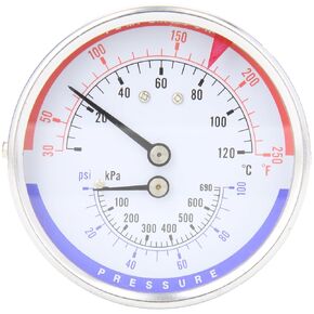 Trerice PTC14603 Tridicator الجذع الخلفي، وصلة 1/2 بوصة NPT، 3 بوصة وجه، 30-250 درجة فهرنهايت/مئوية و0-100 رطل لكل بوصة مربعة/كيلو باسكال in Kuwait