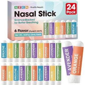 AZEN 24 Pack Nasal Sticks Bulk, Portable Inhaler Stick for Nasal Congestion Relief with Essential Oils, Focus Boost, Non-Medicated, Refreshing Vapors in Kuwait