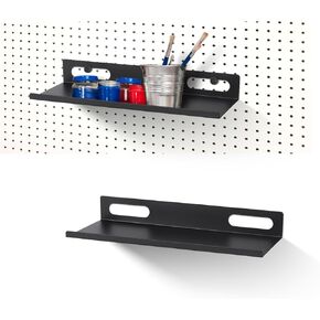 مجموعة أرفف Pegboard المعدنية - 2 حزمة 11.7 بوصة رفوف أرفف لوح ربط ملحقات سوداء صواني عرض أدوات أرفف متدرجة للمكاتب الحرفية المرآب المطبخ الحمام نظام تنظيم Pegboard (متوسط) in Kuwait