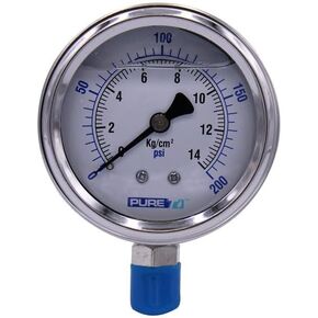 PureT PGB-100-PT، مقياس ضغط التثبيت السفلي - مقياس مملوء بالسائل يحتوي على 100% جلسرين نقي ونافذة أكريليك متينة (قرص 2.5 بوصة) (100 رطل لكل بوصة مربعة، وصلة MNPT 1/4 بوصة) in Kuwait