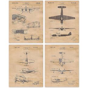 Vintage Propeller Airplanes Patent Prints, 4 (8x10) Unframed Photos, Wall Art Decor Gifts for Home Aviation Office Gears Garage School College Student Teacher Aircraft Mechanic Pilot Flight Engineer in Kuwait