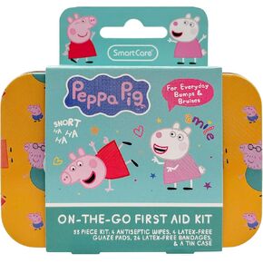 Smart Care Peppa Pig Bandage Kit, Cute Bandages for Kids, Infants & Children, Latex-Free, Assorted Variety Pack with Travel Size Tin Case, 33CT in Kuwait