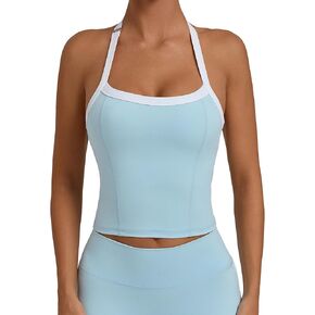 توب نسائي بدون أكمام للتمرين مع حمالة صدر مدمجة ناعمة بدون ظهر، قمصان رياضية لليوجا والصالة الرياضية in Kuwait