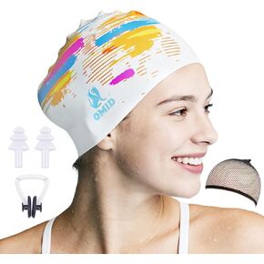 OMID Women Swim Cap for Long Hair & Thick Hair - Extra Large Silicone Design with Salon-Inspired Comfort for Curls, Braids, Dreads & Ponytails at Pool and Beach in Kuwait