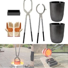 Nelyrho 4kg Crucible Tongs Set Pro with 2 Graphite Crucibles 4kg, 2 Crucible Tongs, Graphite Ingot Mold and Gloves, for Casting Metal in Kuwait