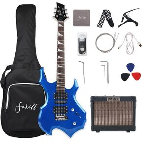 Fojill Heavy Metal Cool Shape Electric Guitar Kit Set Beginner Starter Combo Package Bundle 20W Amplifier Amp Accessory Padded gig Bag,Picks, Cable,Strap,Extra Strings (FCGK-60, Pink) in Kuwait