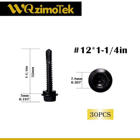 30 قطعة #12x1-1/4 "410 الفولاذ المقاوم للصدأ الأسود إنهاء عرافة غسالة رئيس الذاتي الحفر TEK مسامير الصدأ ومقاومة التآكل in Saudi Arabia