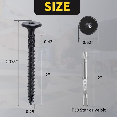 مسامير خشبية هيكلية #14 × 2-7/8 بوصة 55 قطعة، FIXLINK رأس غاطس مسطح T30 نجمة محرك، براغي سطح خارجي شديدة التحمل، مقاومة للصدأ للأخشاب/التأطير/المناظر الطبيعية، أسود in Kuwait